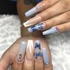 24 Stuks Herbruikbare Zelfklevende Nepnagels French Lang Ballet Roze Roos Contrast Lijn Press On Nagels