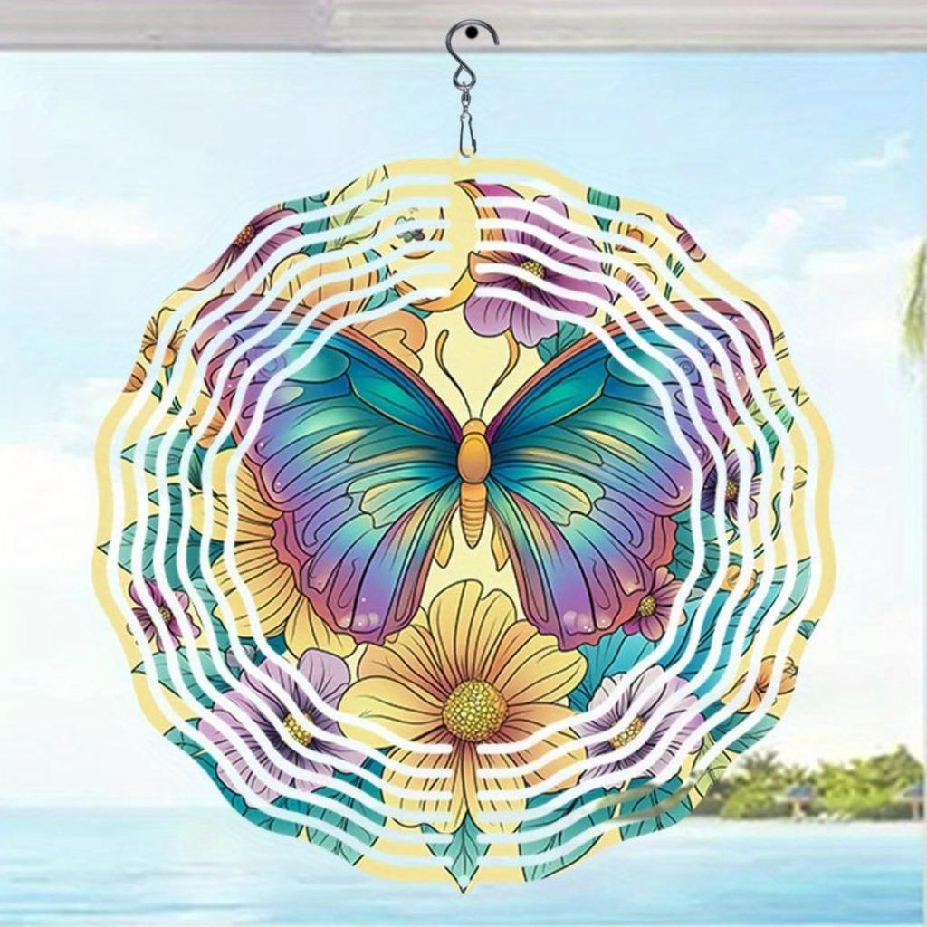 Moonlit Butterfly Floral Metal Wind Spinner 2D Mandala Design for Outdoor Garden Yard Decor No Electricity Thanksgiving Christmas Gift