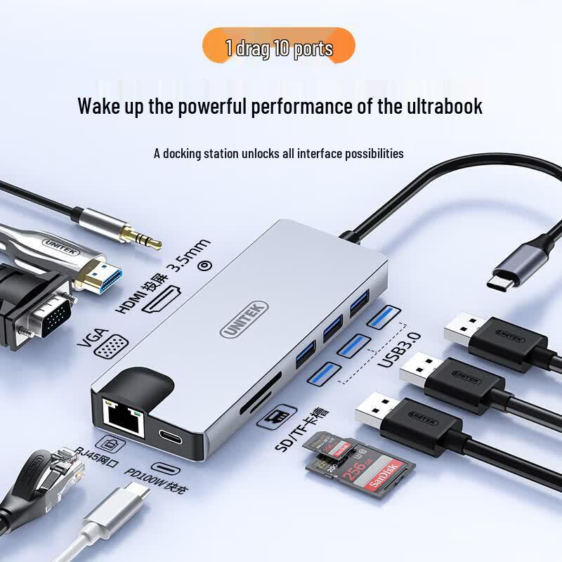 UNITEK 10-in-1 USB-C Docking Station with HDMI, Ethernet  PD