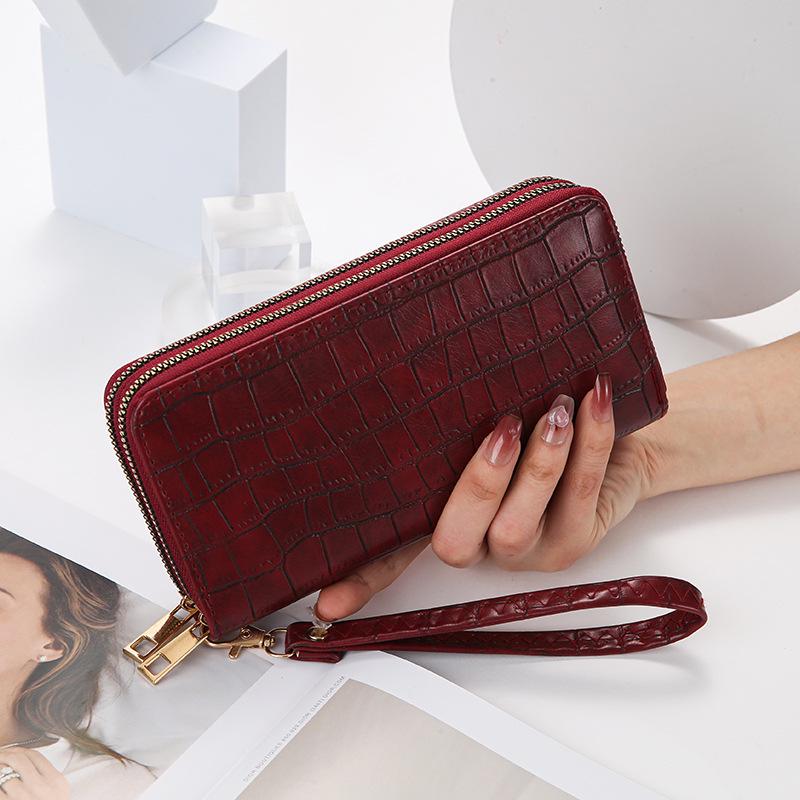 Women's Crocodile Pattern Double Zipper Clutch Wallet - 2025 European & American Fashion Style.