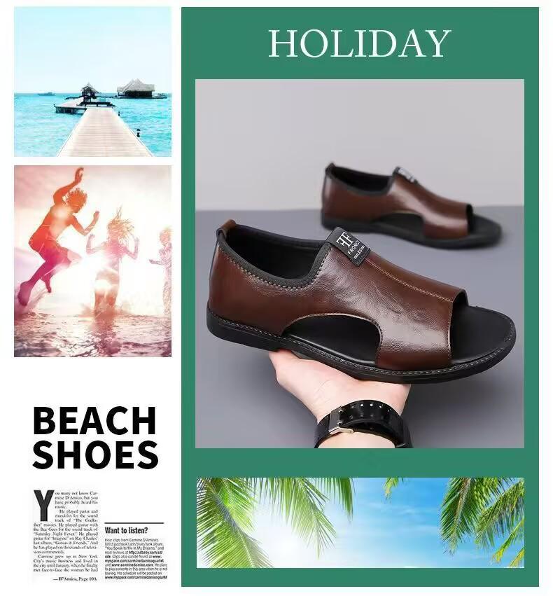 Men's Plus Size 48 Casual Leather Sandals, Summer 2025 Non-Slip Breathable Driving Shoes.