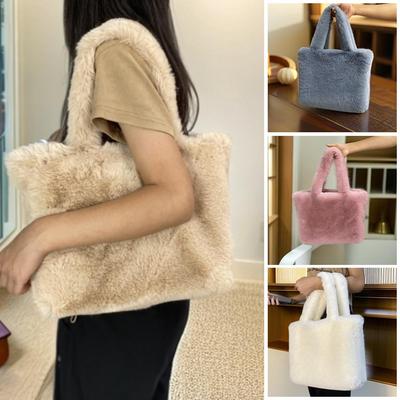 Sac Fourre-tout Pelucheux d'Hiver Sac à Bandoulière Doux en Peluche Grande Capacité Sac à Main Sac Shopping Décontracté pour Femme Portefeuille de Voyage de Luxe pour Femme