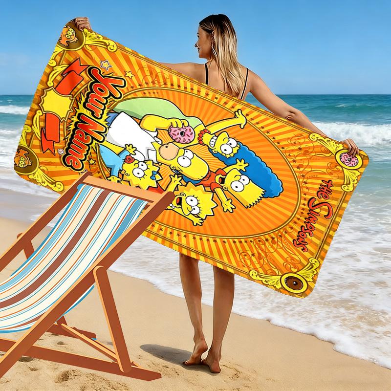 Name Custom Simpsons Family Print Beach Towel, Large Soft Quick Dry Towel for Beach Camping Swimming