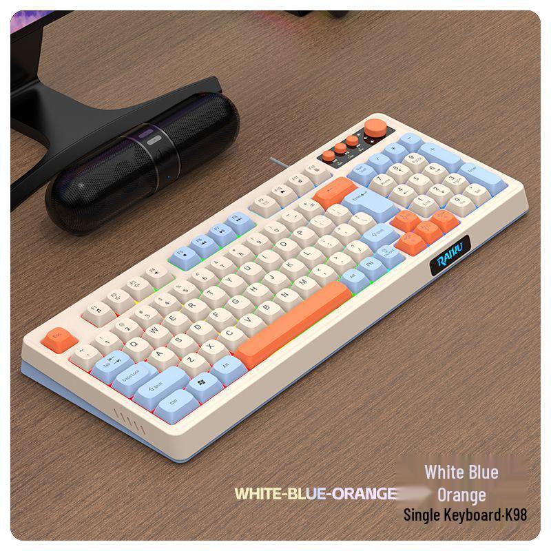 

98-Key Silent Wired Keyboard & Mouse Set with Mechanical Feel - Universal Luminous Design for Office & Gaming
