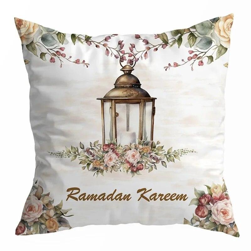 Ramadan Decoration 2024 Mubarak Cushion Cover Cotton Eid Mubarak Islamic Muslim Happy Eid Mosque Pillowcase Party Supplies