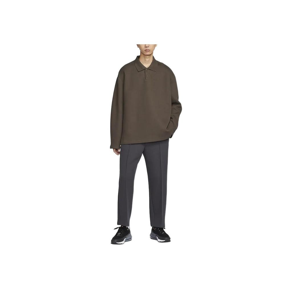 Nike Tech Fleece Reimagined Solid Loose Long Sleeve Polo Shirt Men tops Baroque-Brown FZ7571-237