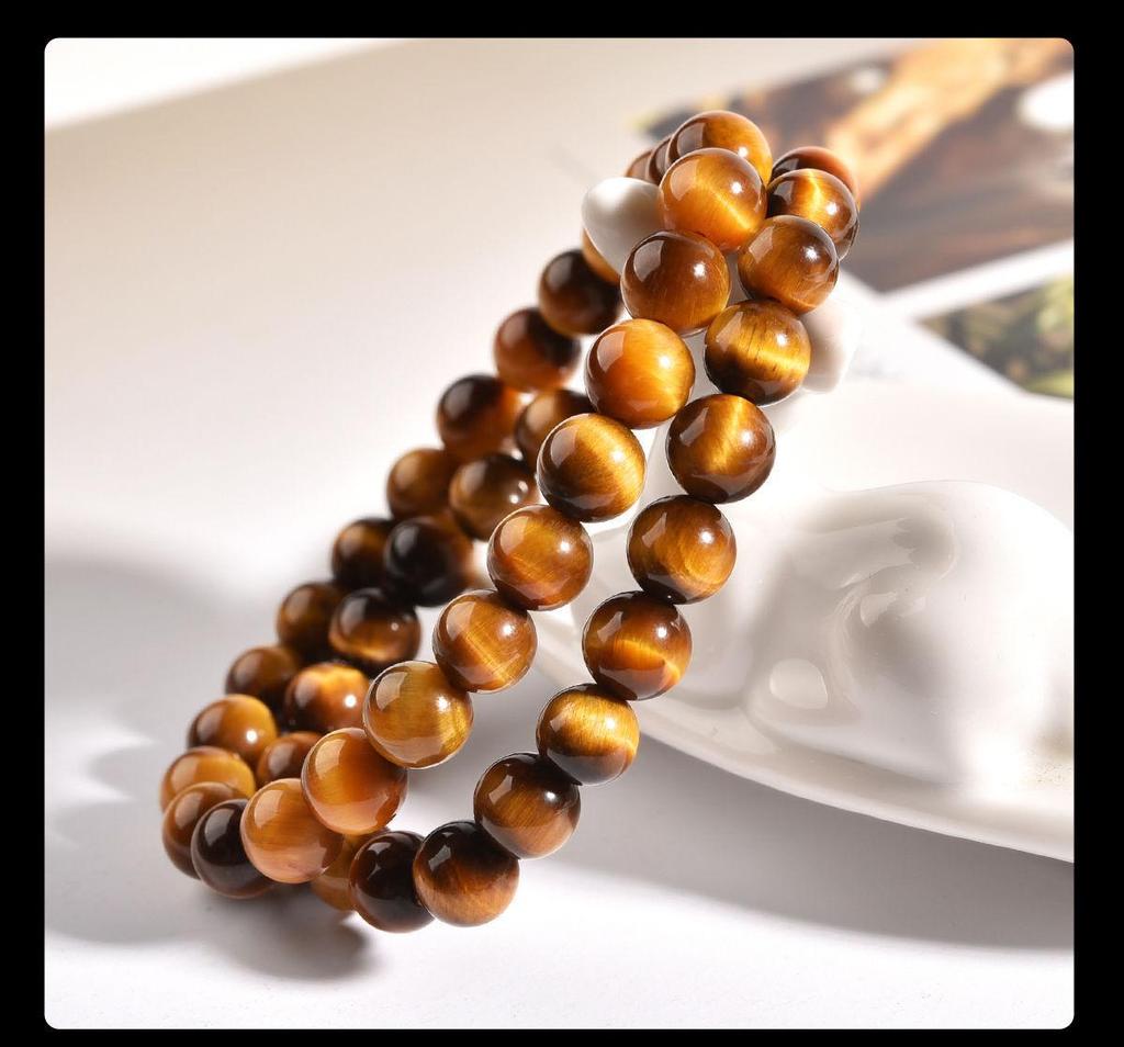 Natural Tiger Eye & Black Agate Stone Bracelet for Men, Women, and Girls - Round Beads Friendship Gift