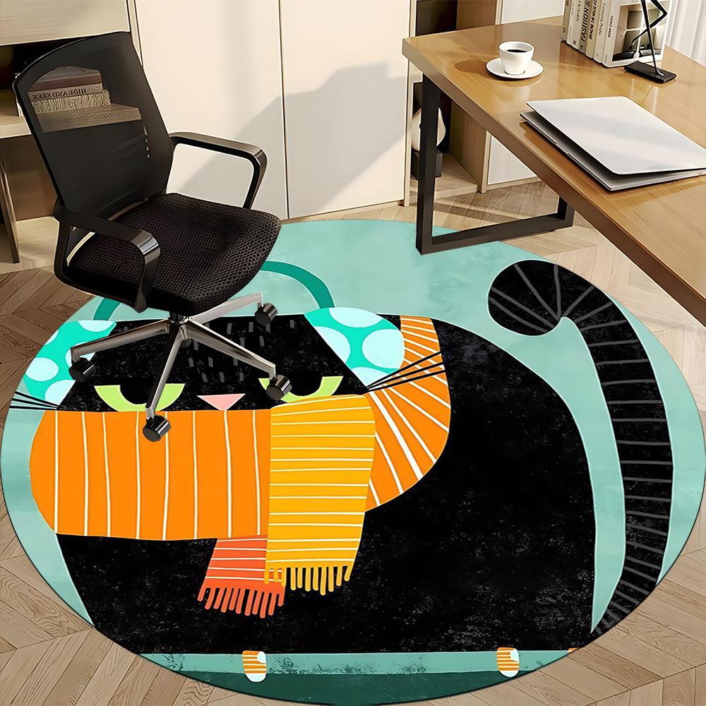 1pcCat Fashion Office Round Area Rug, Indoor Mat Suitable ForOffice, Under Office Chairs Bedroom Living Room Home Decor, Room Deco 074