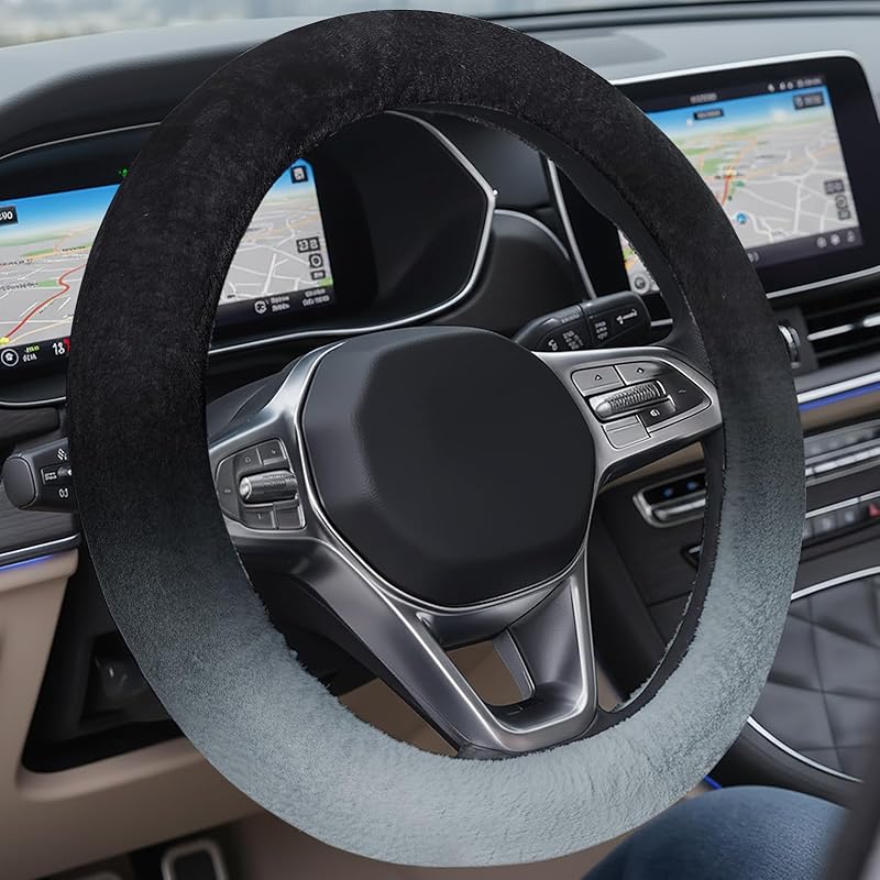 Coverado Winter Fluffy Steering Wheel Cover, Upgraded Anti-Slip Fuzzy Furry Car Steering Wheel Cover, Universal 14-15 inch, Soft Plush, Warm, No