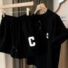 Conjunto de dos piezas casual de verano para mujer de manga corta y pantalones cortos