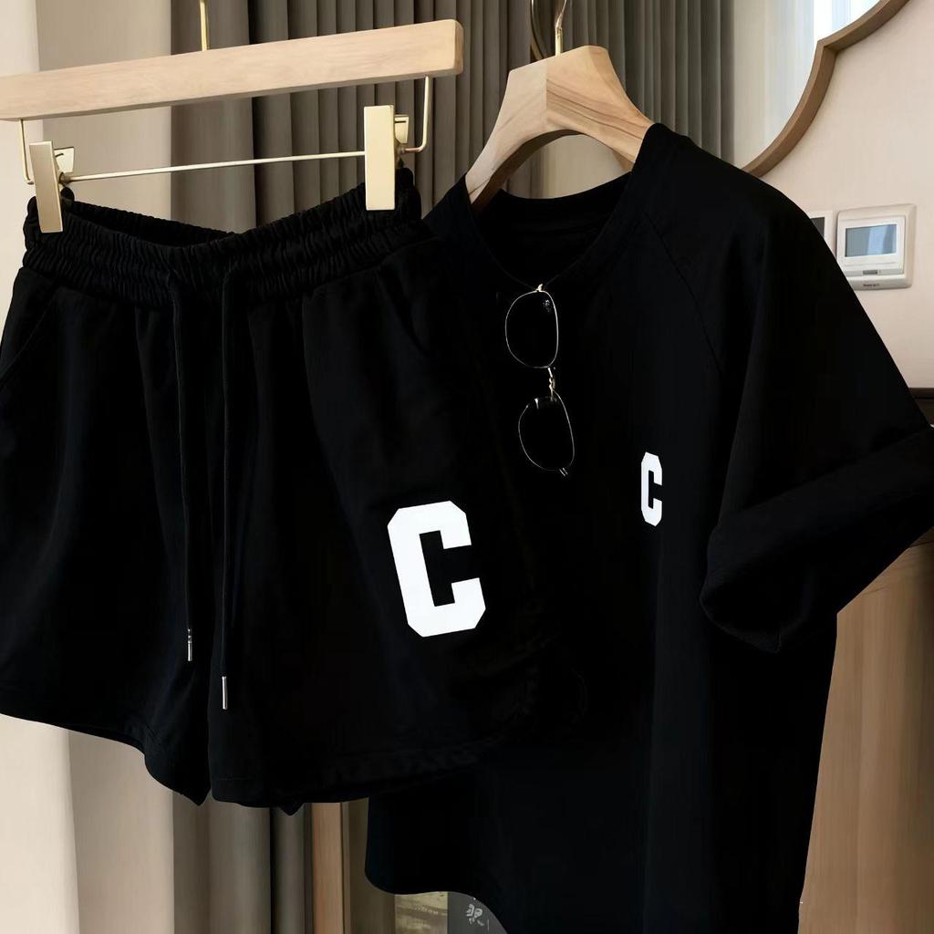 Conjunto de dos piezas casual de verano para mujer de manga corta y pantalones cortos