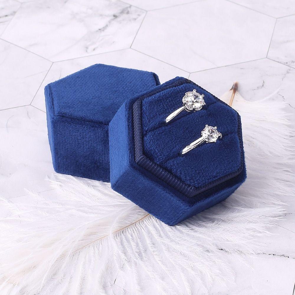 Luxury Rings Bearer Box Hexagon Jewelry Organizer Fashion Velvet Rings Holder  Proposal