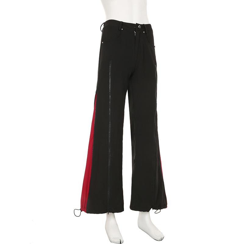 Dámské Zip Splicing Barva Kontrast Osobnost Spice Girl Nízký pas Zeštíhlení Volné Široké nohavice Denim Kalhoty pro volný čas