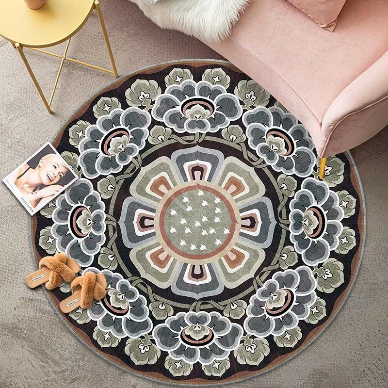 Bohemian Style Ethnic Style Home Carpet Hanging Basket Computer Swivel Chair Rocking Chair Floor Mat Bedroom Circular Carpet