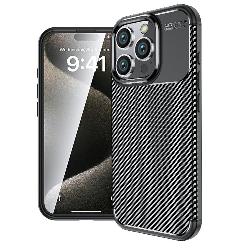 For iPhone 16 Pro Max Case Carbon Fiber Texture TPU Phone Cover Heat Dissipation A