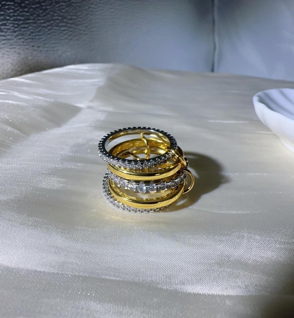 Two-Tone Stainless Steel Zircon Diamond Interlocking Ring