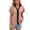 2026 Spring/Summer New V-neck Contrast Color Short Sleeve Loose T-shirt Women's Casual Top