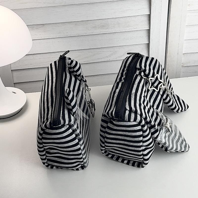 Kawaii Striped Devil Horn Pencil Pouch Waterproof Large Capacity Portable Organizer for Art Students Travel