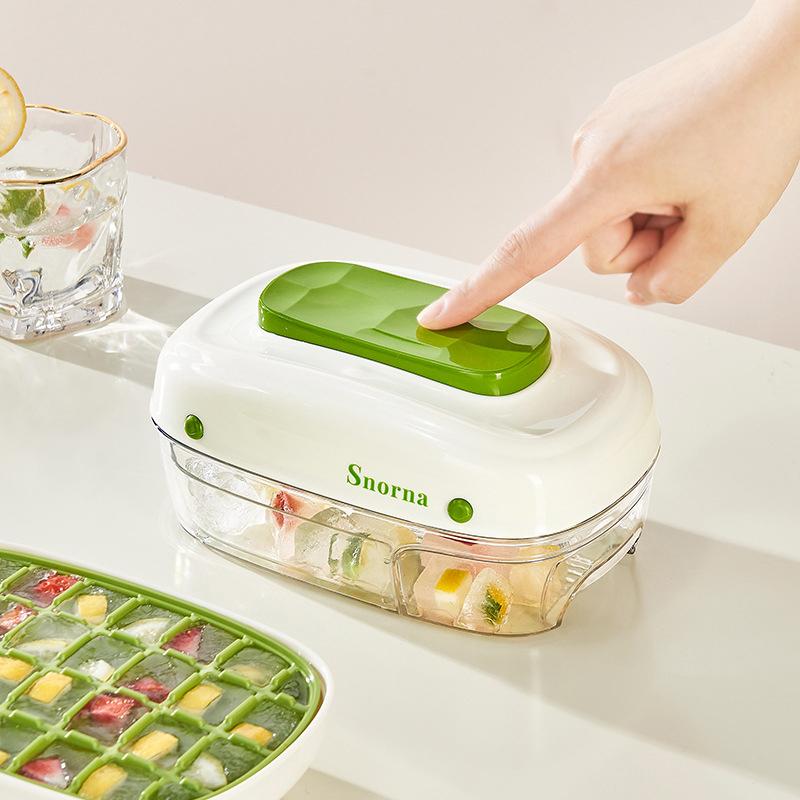 Ice Block Tray With Lid And Bin 32 Grids Freezer Ice Tray Press Type Mold Stackable Chilling Cube Making Molds Outdoor Tableware