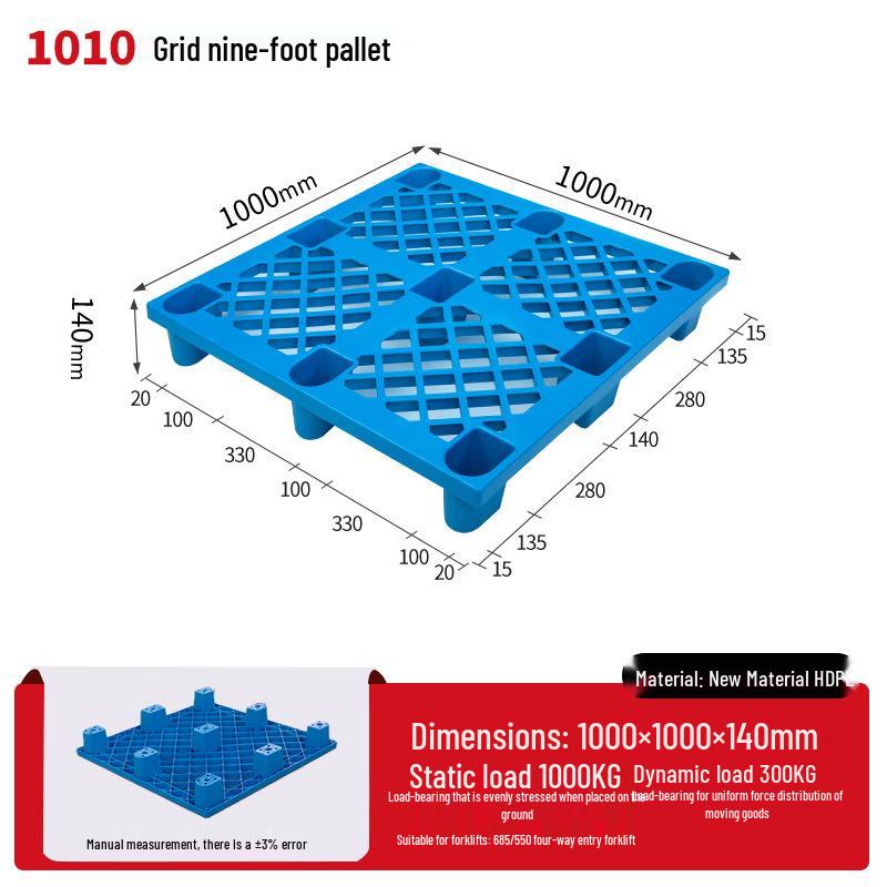 Warehouse Grid Plastic Pallet: Thickened Moisture-Proof Single-Sided Floor Mat for Logistics.