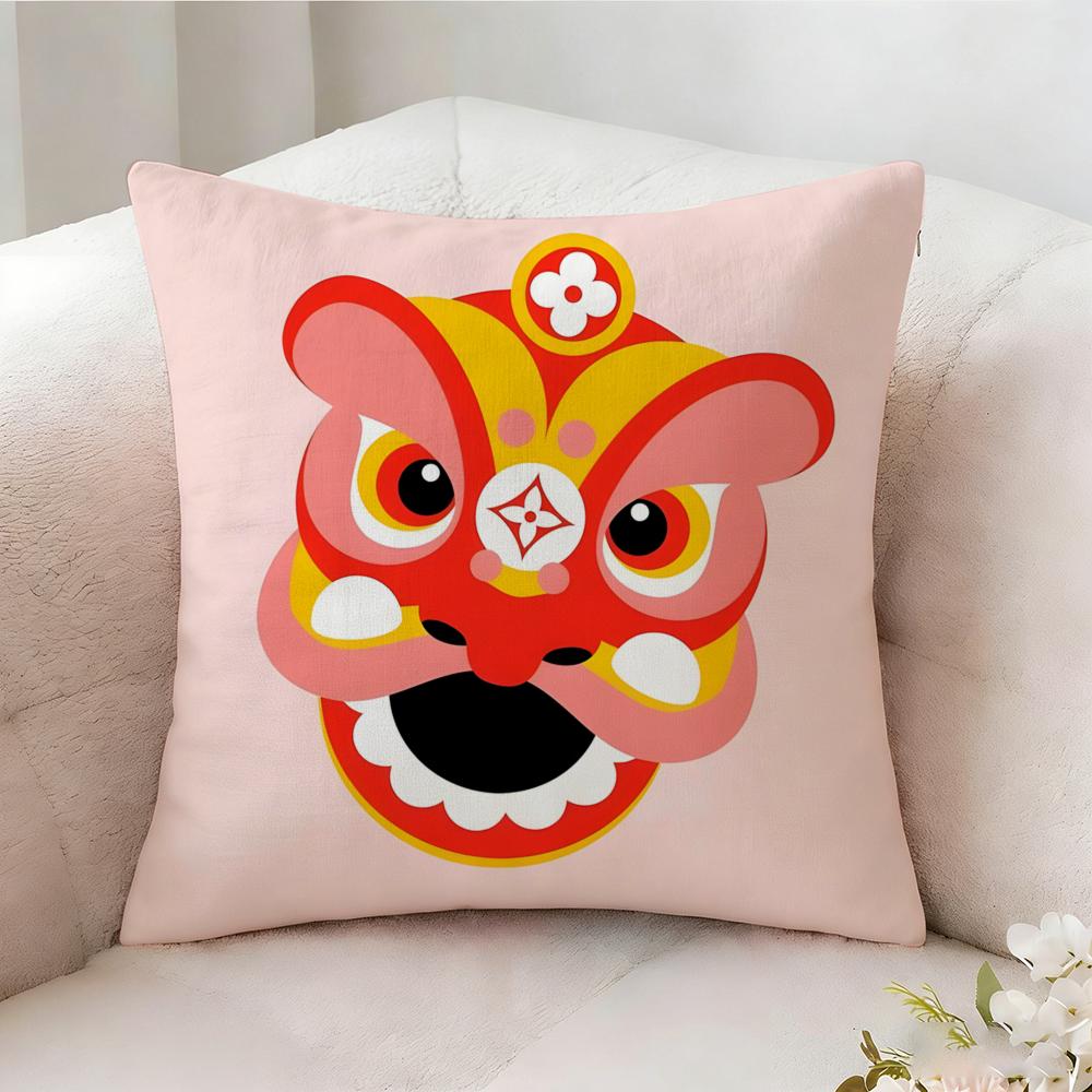Oriental Festive Lion Pillow Case Pillowcase Doublesided Printed Sofa Cushion Bedroom Headboard Pillow