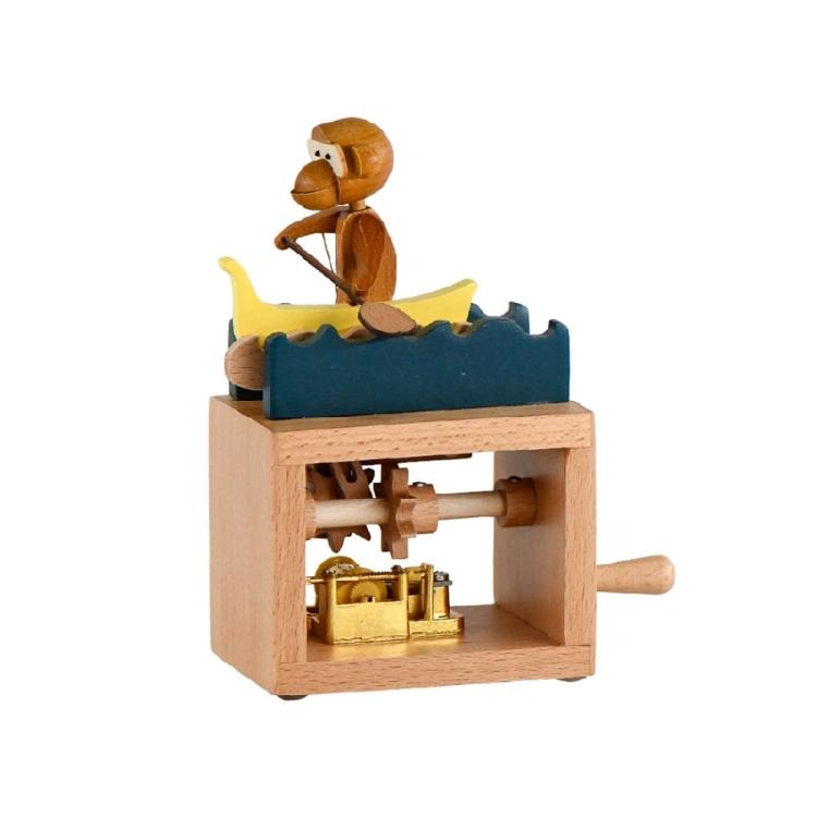 Anspruchsvolle Holz-Spieluhr mit Handkurbelwerk, Cartoon-Tierfigur, musikalisches Desktop-Ornament für Sammler