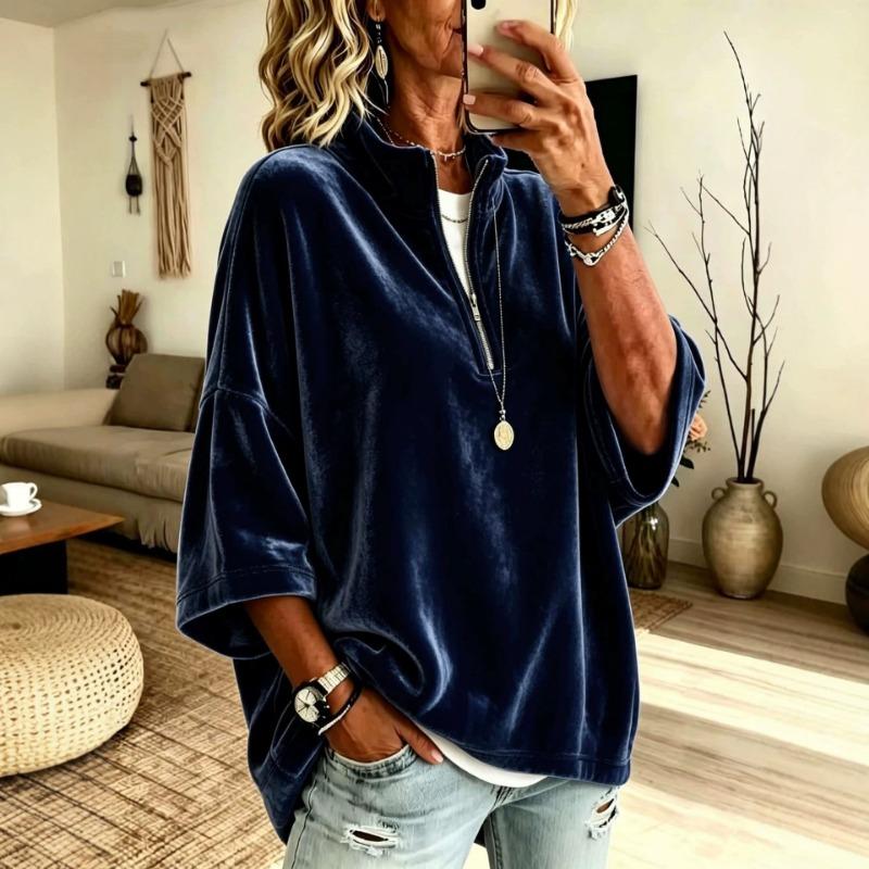 Women Velvet Top V Neck Long Sleeve Loose Fit Soft Fabric
