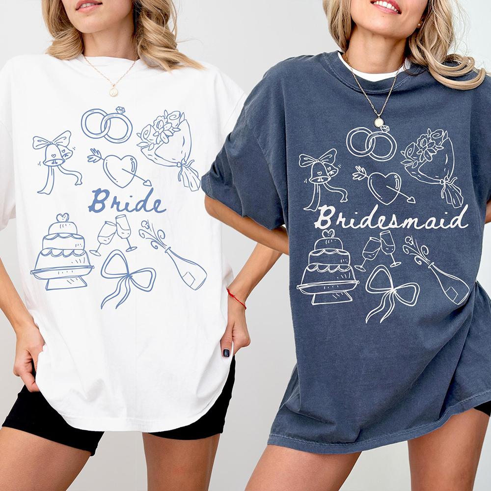 Bride Bridesmaid Shirt Custom Wedding Day Getting Ready Comfort Shirts Group Matching Tee Cotton Y2K Top Daily Trendy Streetwear