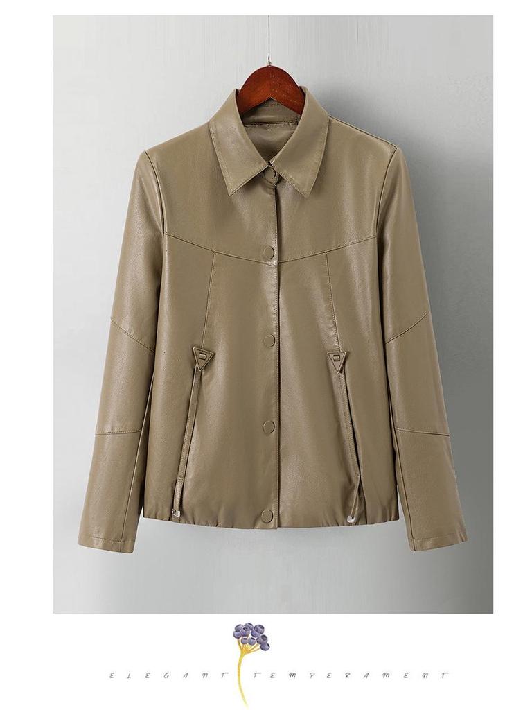 Spring 2025 Women's PU Leather Jacket - Short, Casual, Versatile Style for Middle-Aged Moms