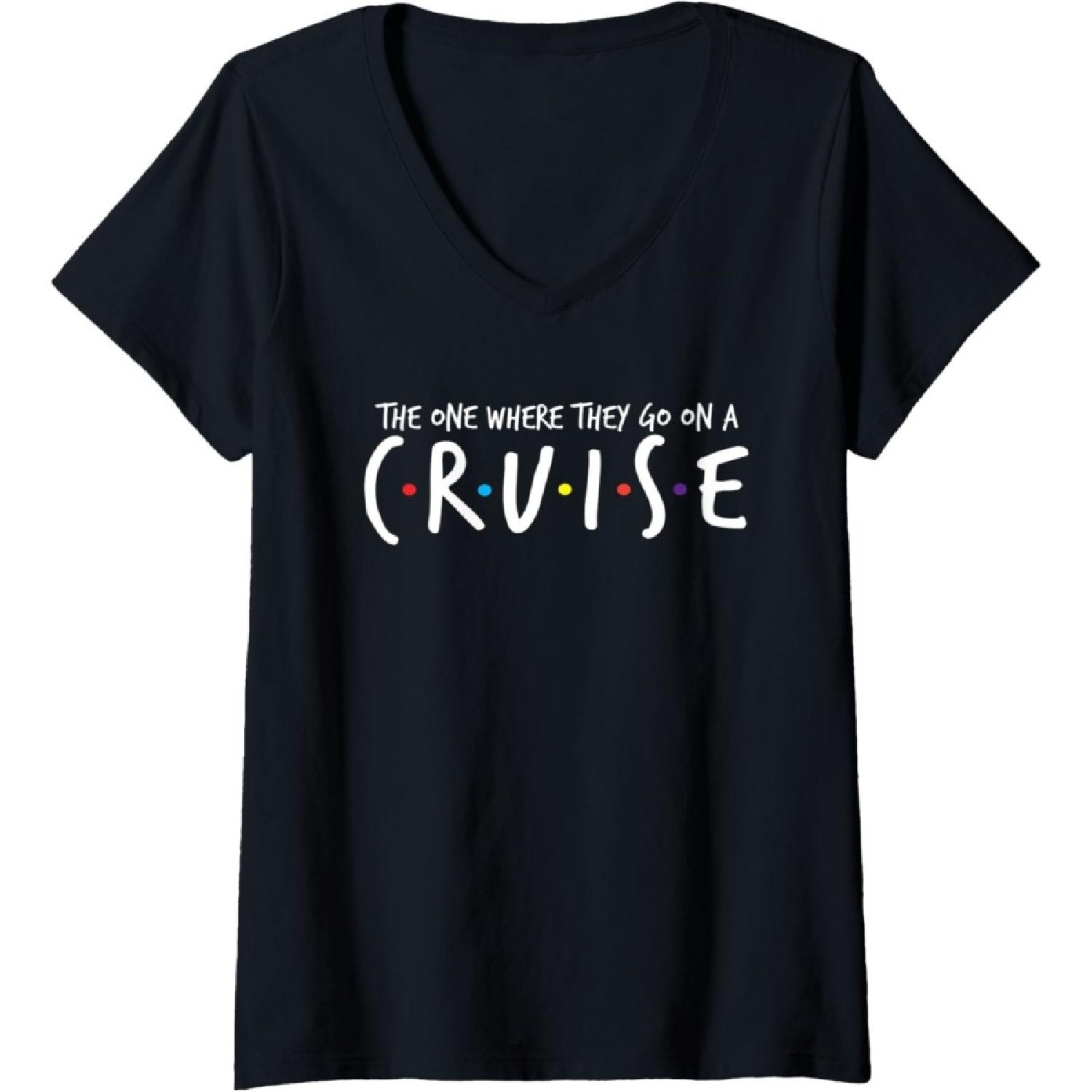 Womens The One Where They Go On A Cruise-Family Cruise Vacation V-Neck T-Shirt S