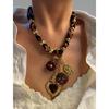 Modern Leopard Print Heart Floral Acrylic Necklace Stainless Steel Clavicle Chain Lightweight Jewelry For Daily Wear
