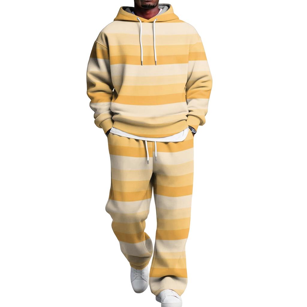 Completo casual da uomo con felpa con cappuccio a strati e pantaloni cargo con elastico in vita