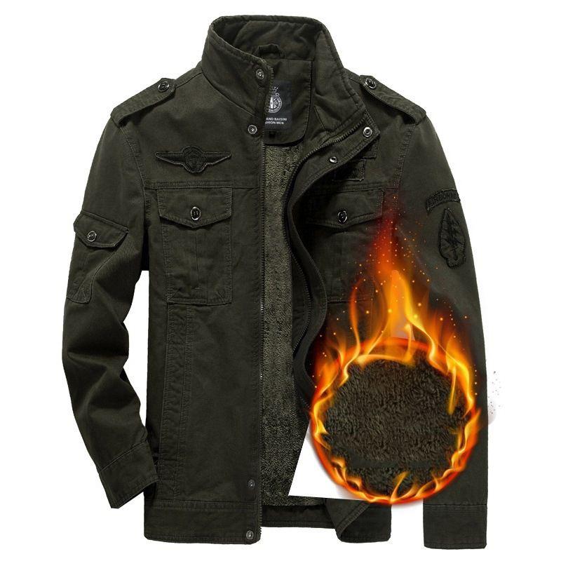 Men's Autumn Winter Thicken Military Jacket With Warm Lined Interior And Stand Collar