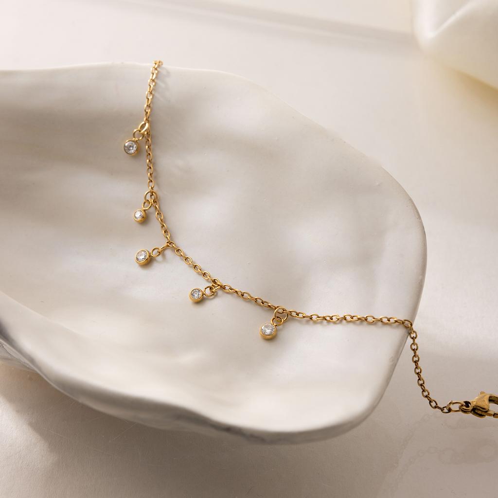 Youthway Delicate Round Zircon Pendant Necklace Bracelet For Women Minimalist 18K Gold PVD Plated Stainless Steel Jewelry Set
