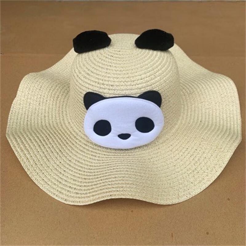 Kids Panda Wave Brim Straw Sun Hat