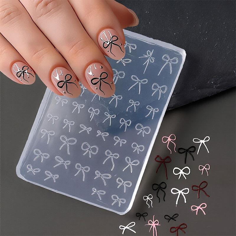 Ribbon Bowknot Nail Silicone Mold Relief Design Nail Art Mold Decoration 3D Accessories Diy Transfer Template Nail Art Tools