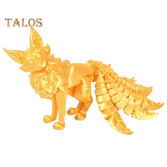 

3D-печатная фигурка лисы с девятью хвостами и конечностями, фигурка животного, гибкая игрушка-фиджет для стола для снятия стресса 18cm золотистый