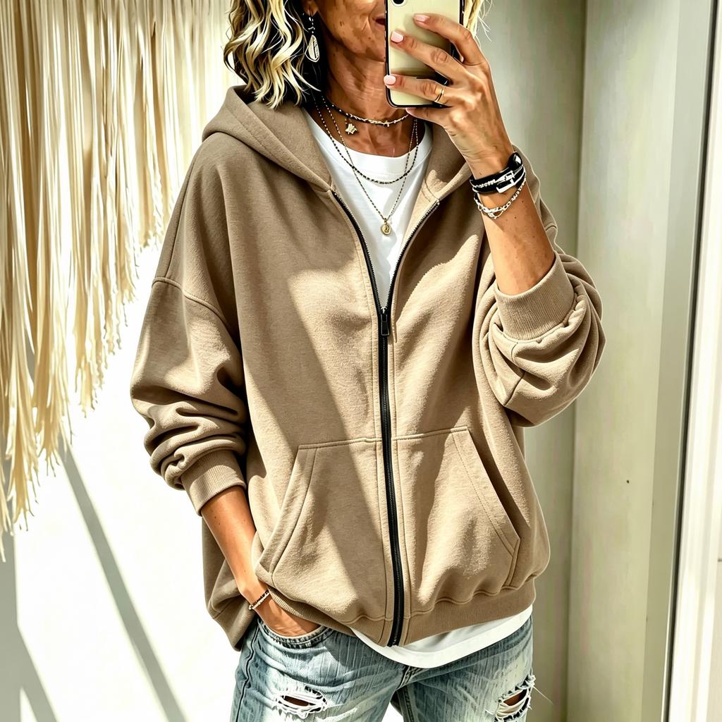 Women's Hooded Zip-Up Cardigan Sweatshirt with Pockets - Casual Street Wear