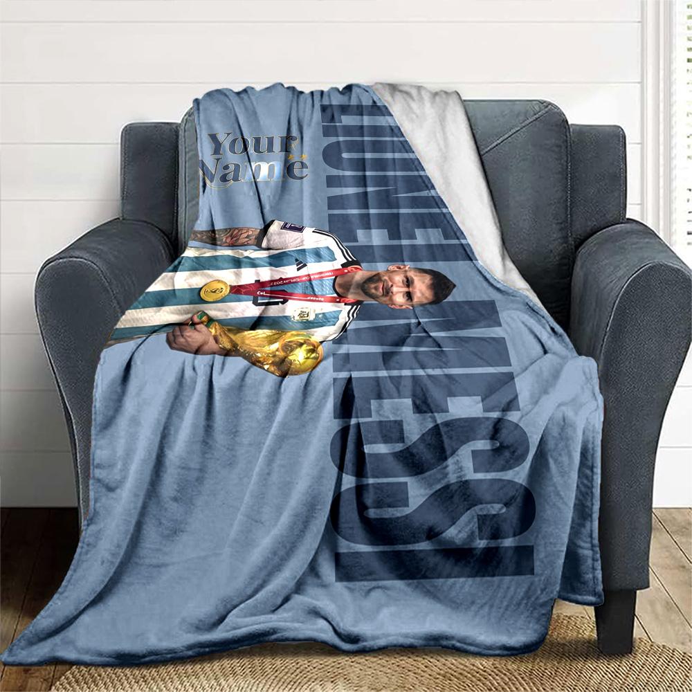 Football Messi Personalized Name Blanket Throw Customizable Blanket Ultra-Soft Perfect for Livingroom Home Decor Office Chair Couch