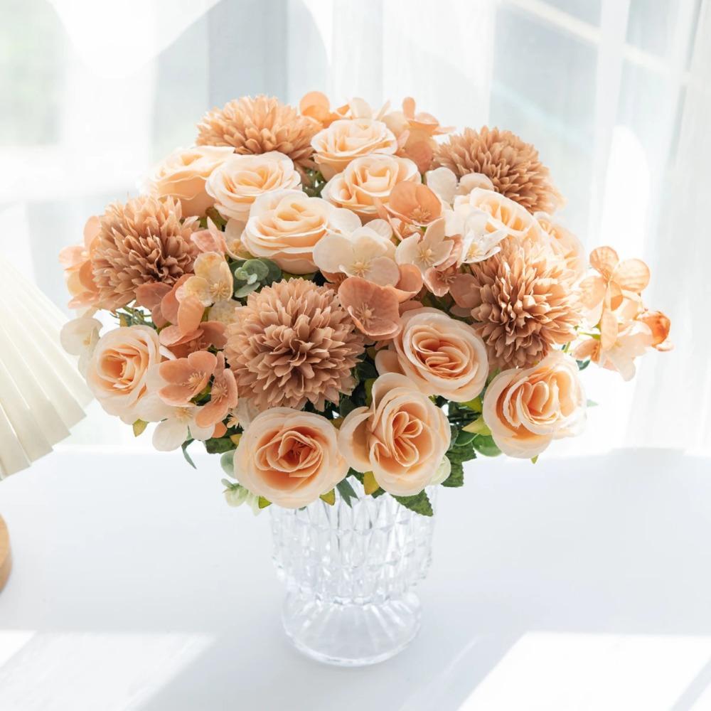 Artificial Flowers  6 Heads Roses Chrysanthemum Silk Bouquet Wedding Archway Fesrival Home Decoratio Photography Props Home Vase