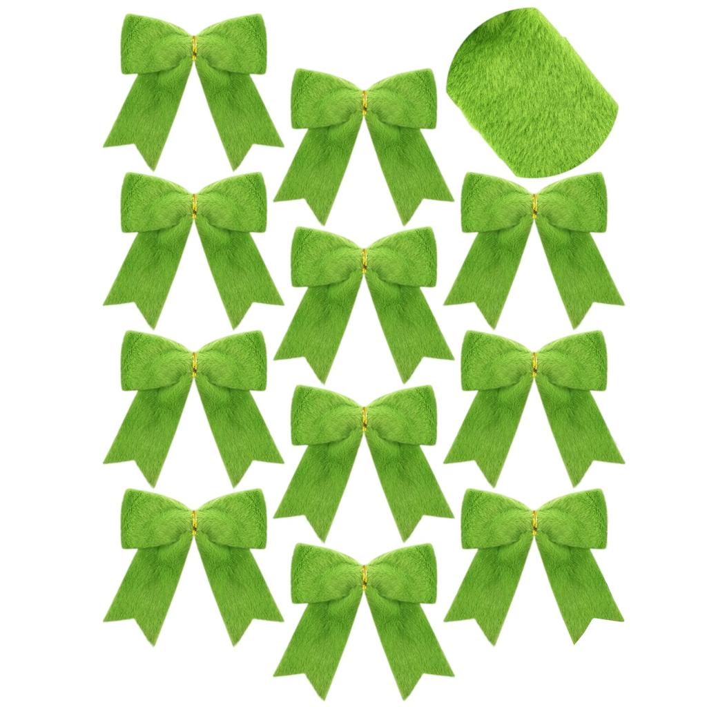 Christmas Bow 12-Piece Set Green Plush Style Festive Holiday Christmas Tree Decor Gift Ornament Christmas Party Home Decor