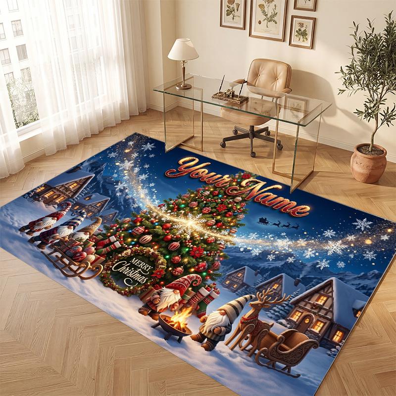 Christmas Theme Soft Crystal Velvet Rug Custom Name & Text Print Non Slip Floor Rug for Bedroom Living Room
