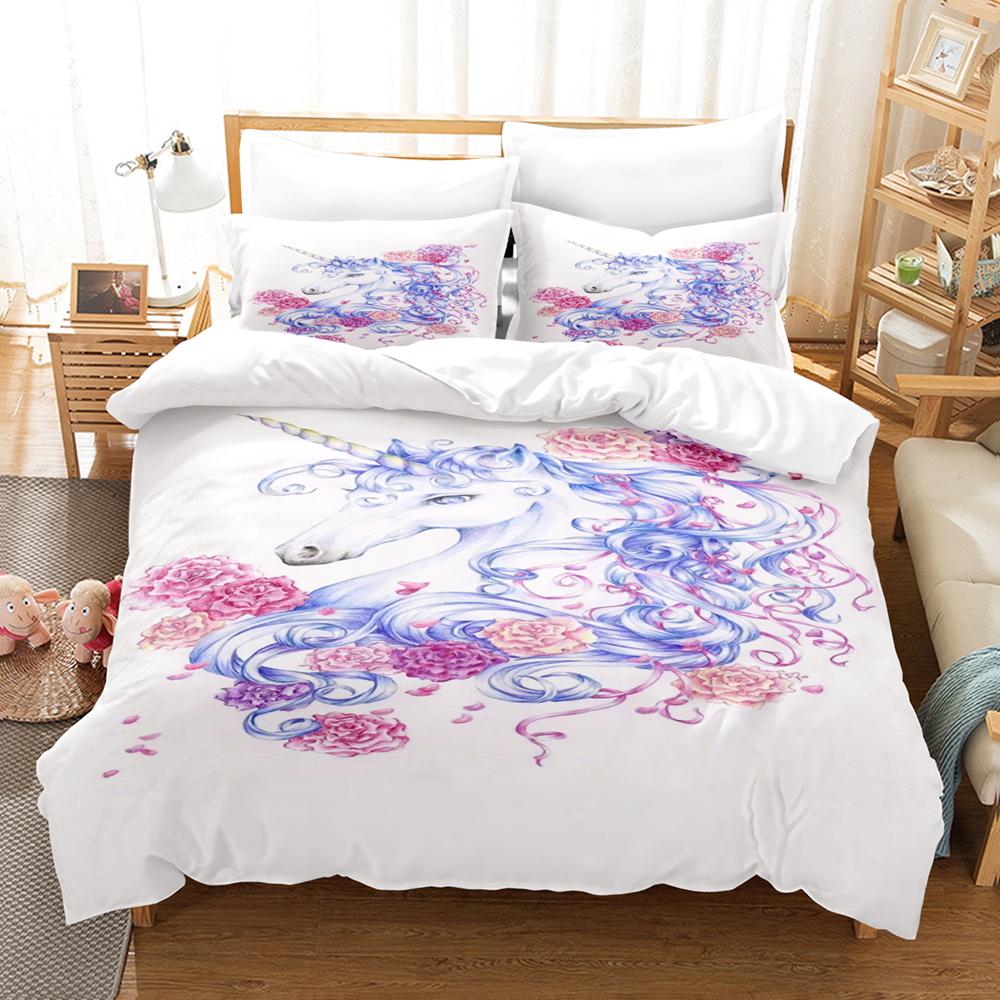 Pink Rainbow Horse Bedding Set Single Twin Full Queen King Size Unicorn Bed Set Aldult Kid Bedroom Duvet Cover Sets 3D Print 034
