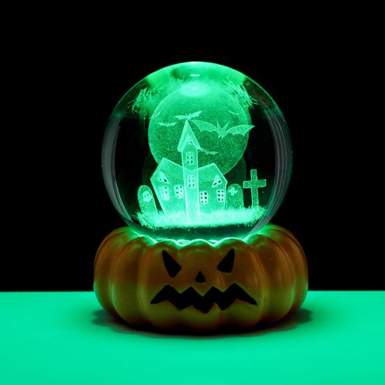 Halloween Crystal Ball Night Light for Kids 3D Pumpkin Crystal Ball LED Night Light with Resin Base Halloween Pumpkin Globes Lamp for Indoor