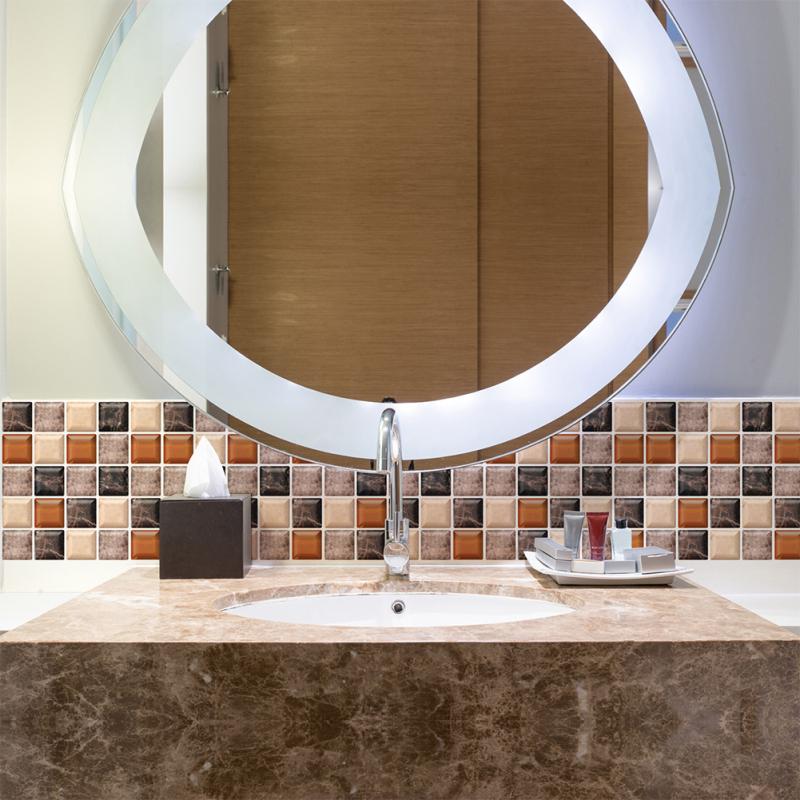 6PCS 3D Mosaic Waterproof Bathroom Kitchen Decoration PVC Tiles Decal Sticker