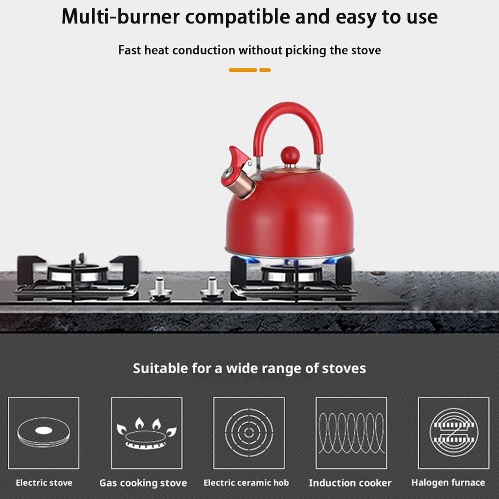 2.5L Stainless Steel Whistling Tea Kettle Water Boiler Heat-Resistant Camping Pot Ergonomic Handle Multi-Function for All Stoves