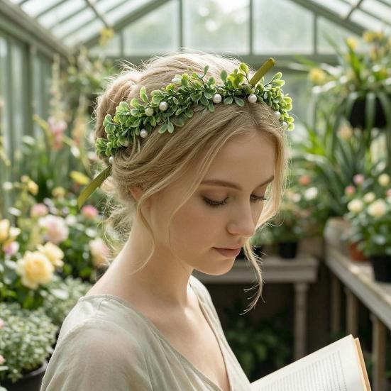 Bridal Flower Crown Fairy Style Flower Crown Artificial Flowers Eucalyptus Leaf Chaplet Head Wreath for Weddings Beach Vacation Photo Props
