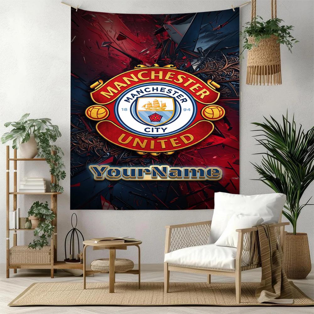 Manchester City Custom Your Name Wall Decor Tapestry Art For Pet Memorial Birthdaywedding Party Backdrop Family Gift