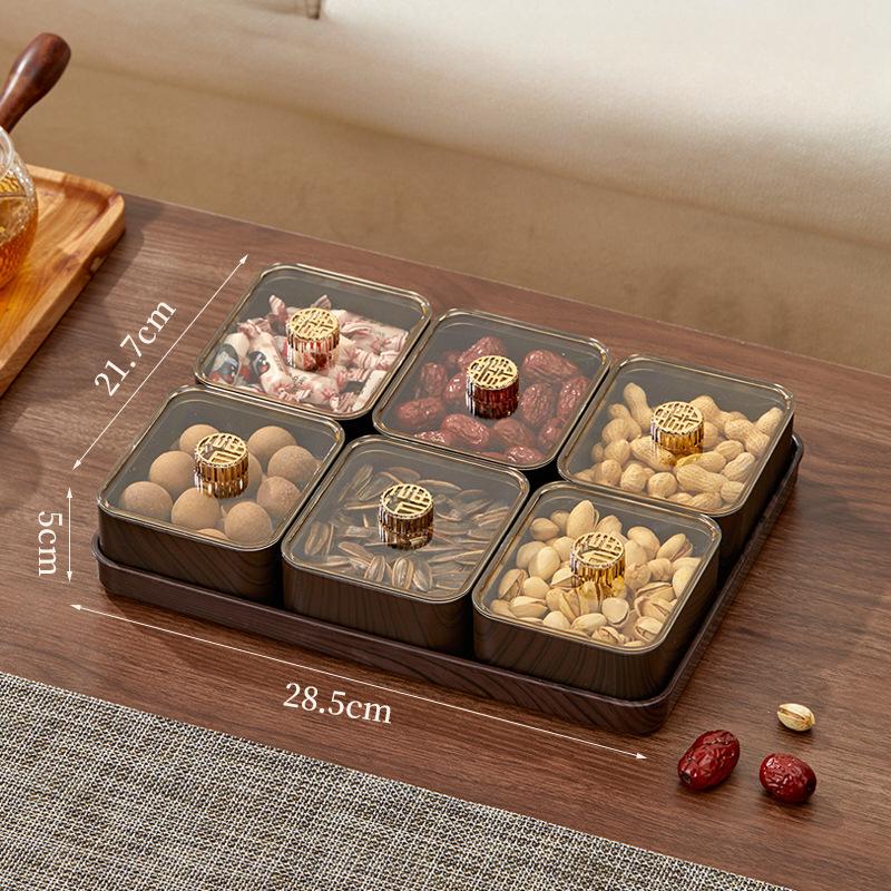 Premium Imitation Wood Grain Fruit Plate Dish for Household Quality Retro Candy Box Big Cap Living Room Moisture-proof Nut Box