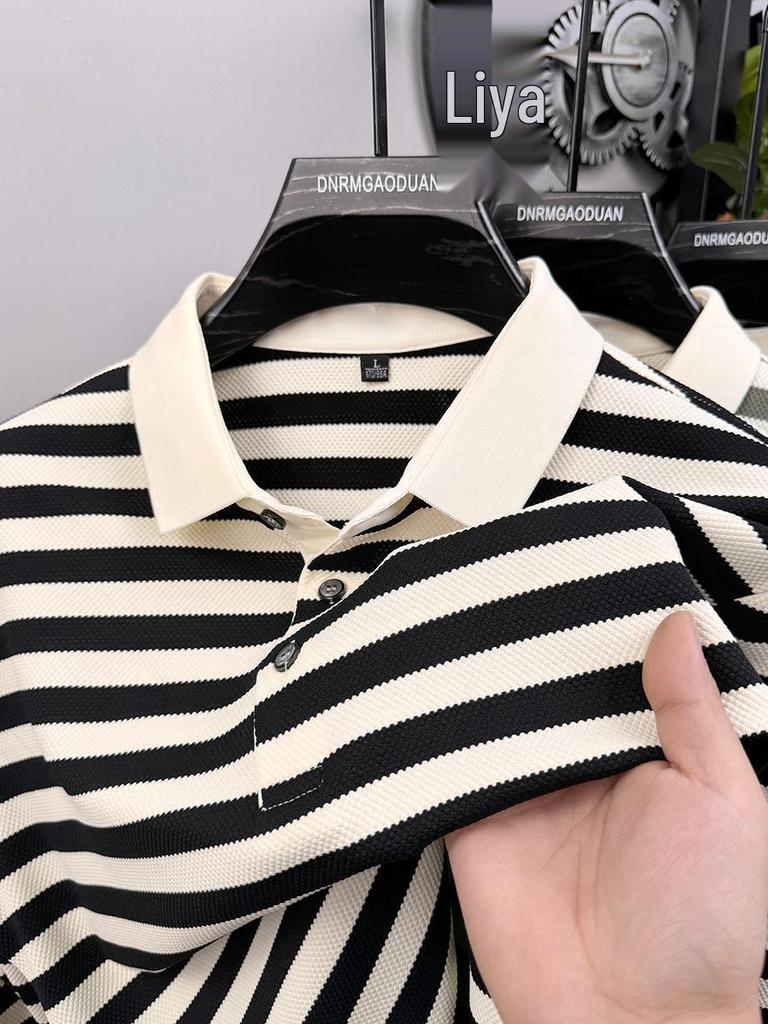 Men's Summer Striped Color Block Polo Shirt - Short Sleeve, Casual, Versatile Lapel T-shirt